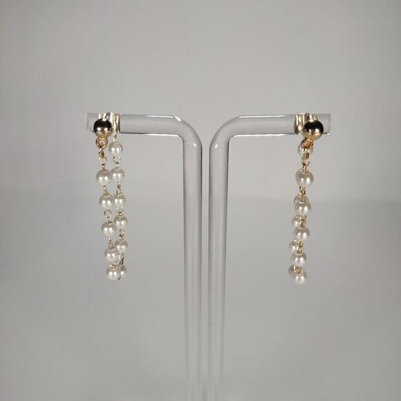 3 Pair Pierced Ear Earrings Silver and Gold Tone Faux Pearl and Rhinestones - Picture 2 of 9
